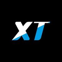 création de logo de lettre xt sur fond noir. concept de logo de lettre initiales créatives xt. conception d'icône xt. xt conception d'icône de lettre blanche et bleue sur fond noir. XT vecteur