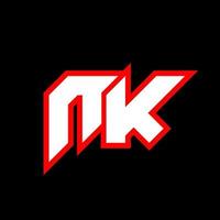 conception du logo nk, conception initiale de la lettre nk avec un style de science-fiction. logo nk pour le jeu, l'esport, la technologie, le numérique, la communauté ou l'entreprise. police de l'alphabet italique moderne nk sport. polices de style urbain de typographie. vecteur