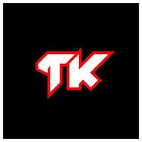 conception du logo tk, conception initiale de la lettre tk avec un style de science-fiction. logo tk pour le jeu, l'esport, la technologie, le numérique, la communauté ou l'entreprise. police de l'alphabet italique moderne tk sport. polices de style urbain de typographie. vecteur