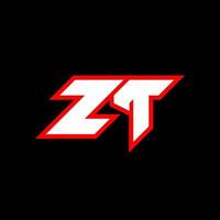 création de logo zt, conception de lettre zt initiale avec style science-fiction. logo zt pour le jeu, l'esport, la technologie, le numérique, la communauté ou l'entreprise. police de l'alphabet italique moderne zt sport. polices de style urbain de typographie. vecteur