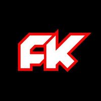 création de logo fk, conception de lettre fk initiale avec style science-fiction. logo fk pour le jeu, l'esport, la technologie, le numérique, la communauté ou l'entreprise. fk sport police alphabet italique moderne. polices de style urbain de typographie. vecteur