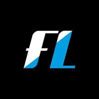 création de logo de lettre fl sur fond noir. concept de logo de lettre initiales créatives fl. conception d'icône fl. fl conception d'icône de lettre blanche et bleue sur fond noir. FL vecteur