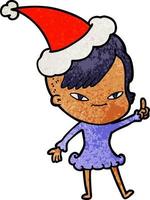 joli dessin animé texturé d'une fille avec une coupe de cheveux hipster portant un bonnet de noel vecteur