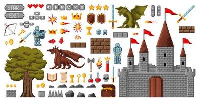 Actif de jeu pixel 8 bits, chevaliers médiévaux, château vecteur