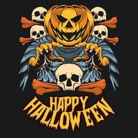 joyeux halloween, conception de tshirt halloween crâne, fond d'illustration effrayant halloween vecteur