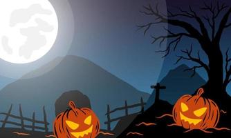 bannière de silhouette halloween effrayant citrouille monstre. fond de scène de nuit d'halloween. vecteur