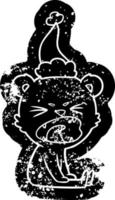 dessin animé en colère icône en détresse d'un ours portant un bonnet de noel vecteur