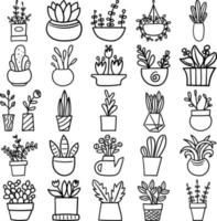 pots de plantes dessinés à la main doodle dessin au trait ensemble de contours vecteur