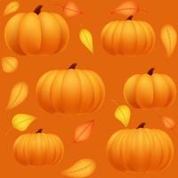 automne sans soudure de fond avec des citrouilles et des feuilles. légume réaliste orange pour thanksgiving ou halloween. fête des récoltes d'automne. modèle de texture d'illustration vectorielle pour l'impression.