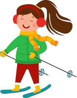 une fille heureuse fait du ski. illustration vectorielle. vecteur
