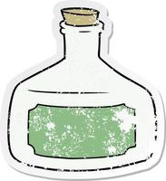 autocollant en détresse d'un vieux dessin animé de bouteille vecteur