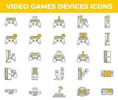 icônes de jeux vidéo et appareils blancs et jaunes vecteur