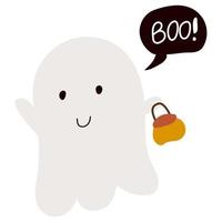mignon dessin animé doodle fantôme dessiné à la main avec ampoule boo pour les vacances d'halloween. élément graphique de conception unique. vecteur