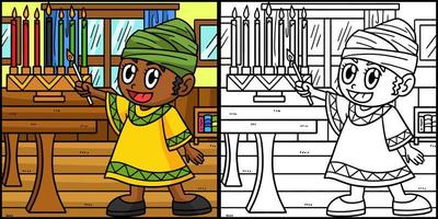 kwanzaa enfant éclairage kinara illustration colorée vecteur