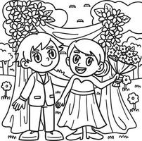 mariage marié et mariée coloriage pour les enfants vecteur