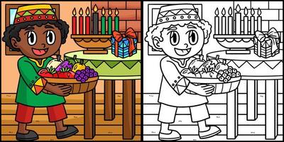 kwanzaa garçon portant mazao illustration à colorier vecteur