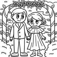 mariage marié et mariée coloriage pour les enfants vecteur