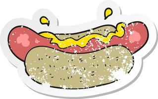 autocollant rétro en détresse d'un hot-dog de dessin animé vecteur