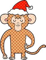 illustration de style bande dessinée d'un singe se grattant portant un chapeau de santa vecteur