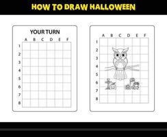 comment dessiner halloween pour les enfants. coloriage de compétences de dessin d'halloween pour les enfants. vecteur