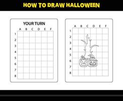 comment dessiner halloween pour les enfants. coloriage de compétences de dessin d'halloween pour les enfants. vecteur