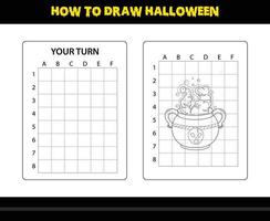 comment dessiner halloween pour les enfants. coloriage de compétences de dessin d'halloween pour les enfants. vecteur