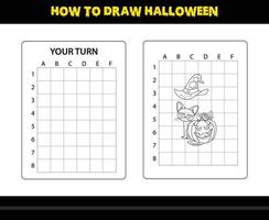 comment dessiner halloween pour les enfants. coloriage de compétences de dessin d'halloween pour les enfants. vecteur