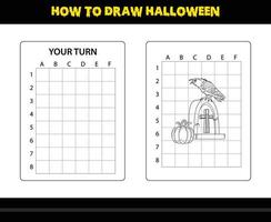 comment dessiner halloween pour les enfants. coloriage de compétences de dessin d'halloween pour les enfants. vecteur
