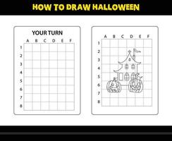 comment dessiner halloween pour les enfants. coloriage de compétences de dessin d'halloween pour les enfants. vecteur