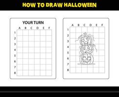 comment dessiner halloween pour les enfants. coloriage de compétences de dessin d'halloween pour les enfants. vecteur