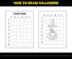 comment dessiner halloween pour les enfants. coloriage de compétences de dessin d'halloween pour les enfants. vecteur