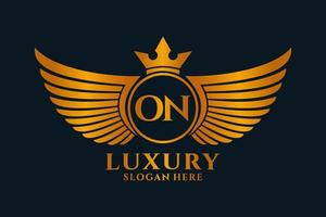 lettre d'aile royale de luxe sur vecteur de logo de couleur or crête, logo de victoire, logo de crête, logo d'aile, modèle de logo vectoriel.