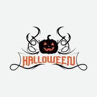 modèle de logo de titre de fête d'halloween heureux avec une forme de citrouille maléfique vecteur