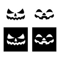 visages effrayants de citrouille définir des icônes. silhouette de citrouilles noires et oranges. bonjour les vacances d'automne. illustration de vecteur coloré isolé sur fond blanc.
