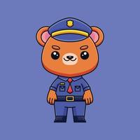 mignon police ours dessin animé doodle dessinés à la main concept vecteur kawaii icône illustration