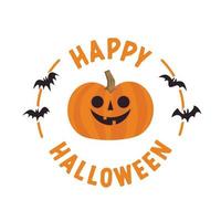 insigne d'halloween heureux avec illustration de dessin animé de citrouille sculptée. conception effrayante mignonne. vecteur