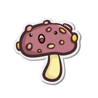 adorable autocollant champignon, parfait pour faire des autocollants ou des notes autocollantes. style cartoon avec un design plat et une ligne. vecteur