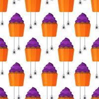 illustration vectorielle du motif de cupcakes halloween. papier d'emballage pour fêtes costumées. vecteur