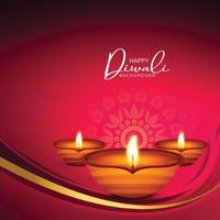 beau brillant joyeux diwali trois diya festival hindou coloré vecteur