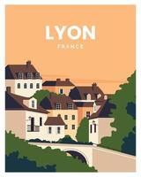 coucher de soleil sur fond de paysage de lyon france. illustration vectorielle avec un style minimaliste pour affiche de voyage, impression, carte postale. vecteur