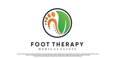 création de logo de thérapie des pieds avec élément de feuille et vecteur premium de concept unique