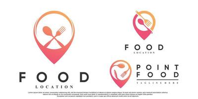 ensemble de conception de logo de localisation de broche alimentaire avec vecteur premium de concept créatif