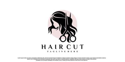 création de logo d'icône de coupe de cheveux pour les femmes avec vecteur premium de concept moderne