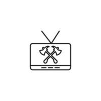 télévision, téléviseur, concept d'émission de télévision. signe vectoriel dessiné dans un style plat. adapté aux sites, articles, livres, applications. trait modifiable. icône de ligne d'axes croisés sur l'écran du téléviseur