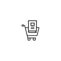 vente, achat, concept de shopping. signe vectoriel adapté aux sites Web, magasins, magasins, articles, livres. trait modifiable. icône de la ligne du livre dans le panier