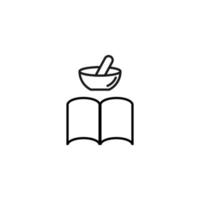livres, fiction et concept de lecture. signe vectoriel dessiné dans un style plat moderne. pictogramme de haute qualité adapté à la publicité, aux sites Web, aux magasins Internet, etc. icône de ligne de mortier et pilon sur livre