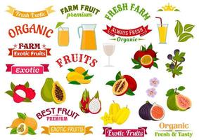 signes de jus de fruits. ensemble d'icônes de fruits frais juteux vecteur