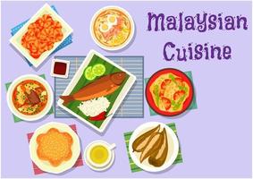 cuisine malaisienne icône de plats de poisson et de viande vecteur