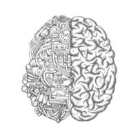 cerveau humain, mécanisme, moteur, engrenages, vecteur, croquis vecteur