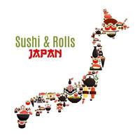 carte du japon des sushis, sashimis et petits pains aux fruits de mer vecteur